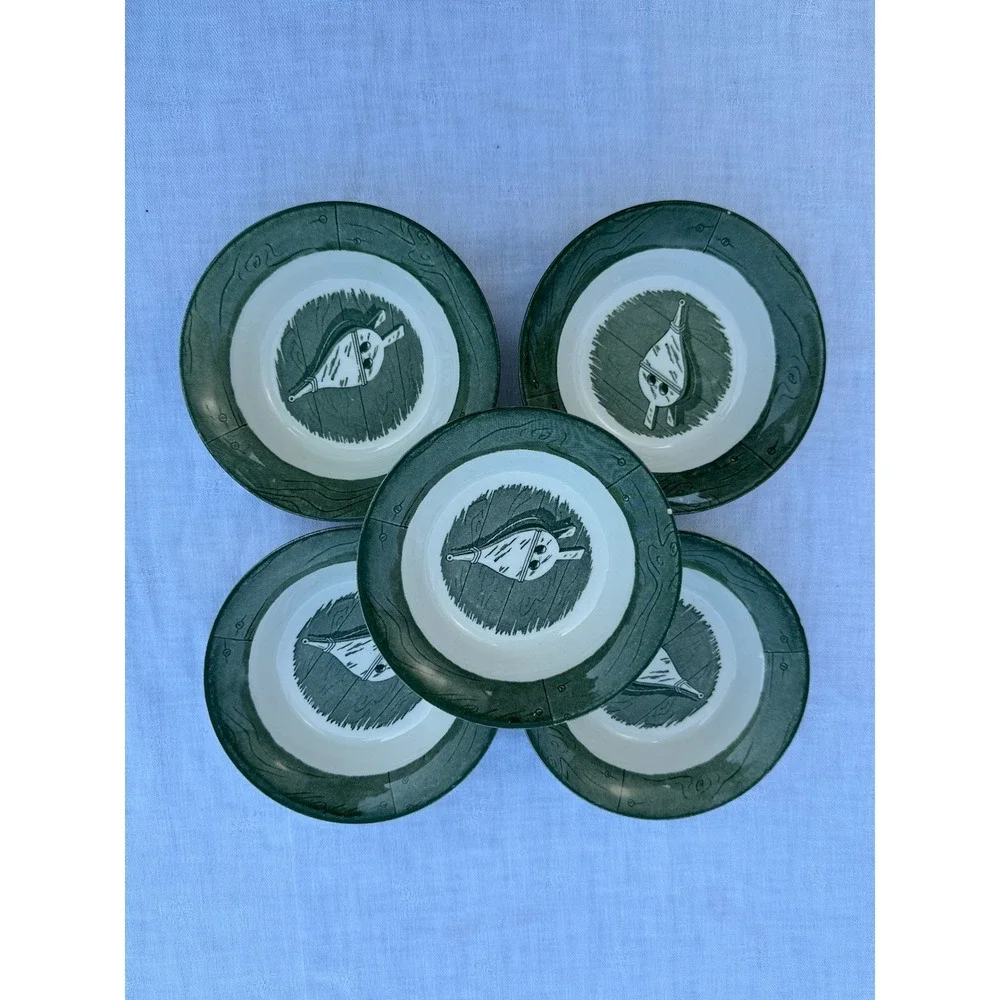 Set of 5 Royal China Colonial Homestead Green Bellows Fruit Bowls 1950s Vintage‎